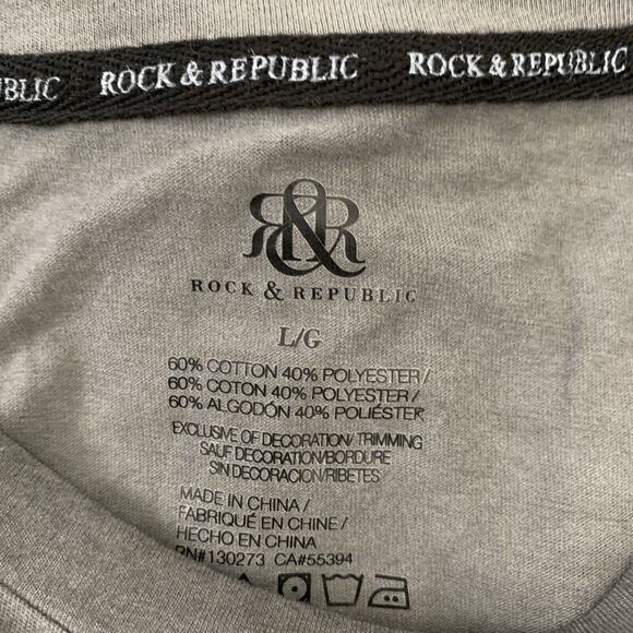 Rock & Republic T-Shirt Mens Size Large Gray Graphic Long Sleeve Tee NEW - Picture 2 of 8